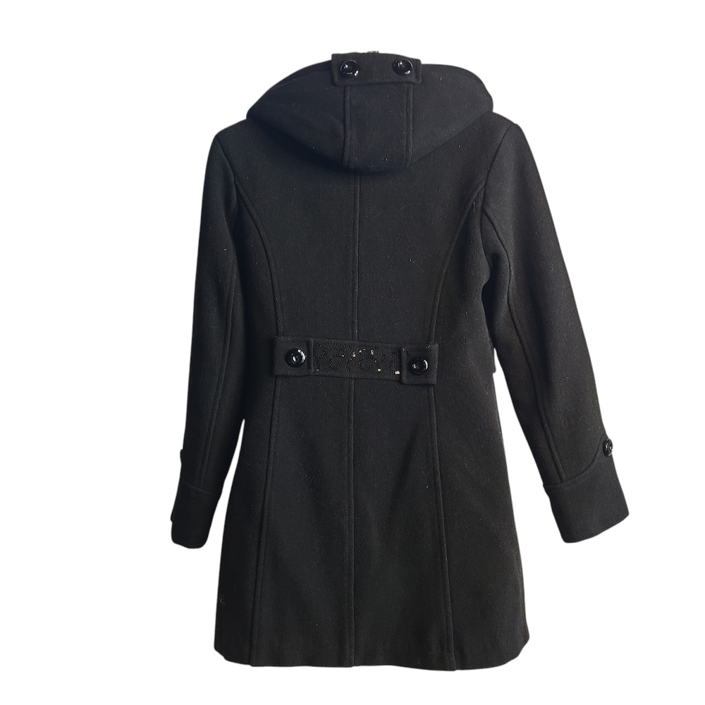 Women's Black Peacoat Removable Hood Double Breast Size S - Picture 2 of 8